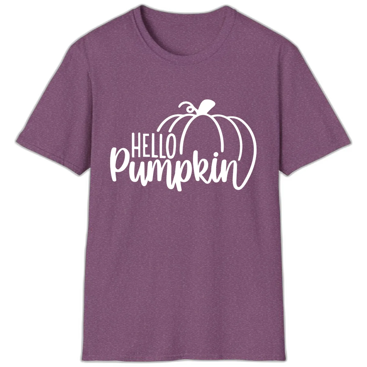 Hello Pumpkin Typography Design T-Shirt in Heather Maroon