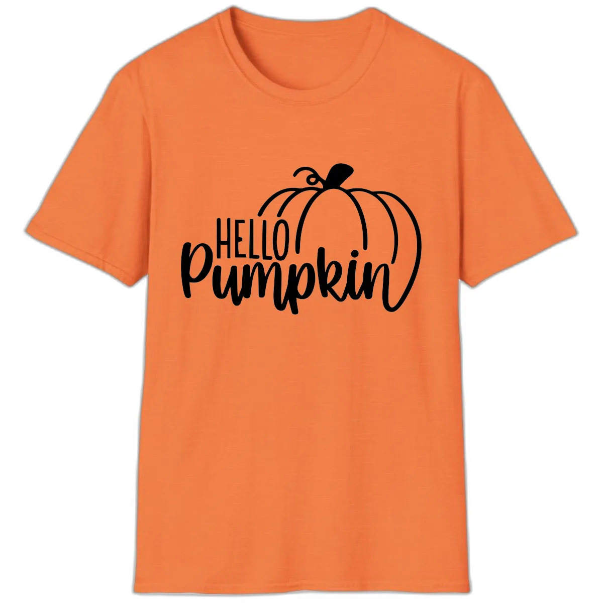 Hello Pumpkin Typography Design T-Shirt in Heather Orange