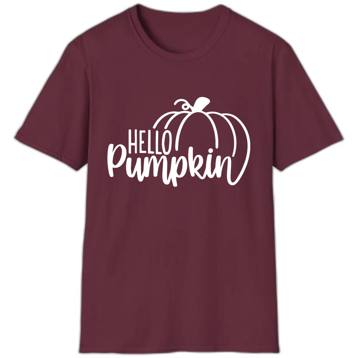 Hello Pumpkin Typography Design T-Shirt in Maroon
