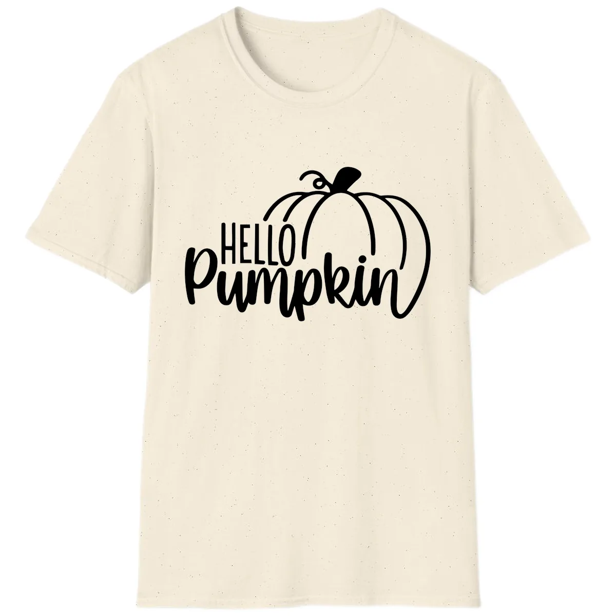Hello Pumpkin Typography Design T-Shirt in Natural