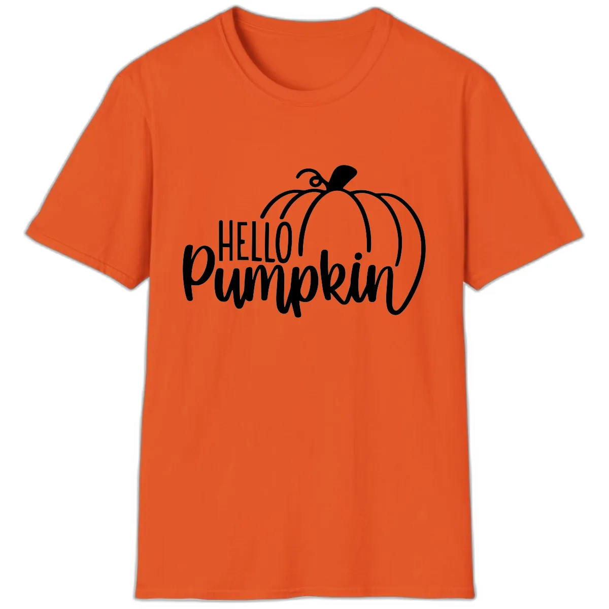 Hello Pumpkin Typography Design T-Shirt in Orange