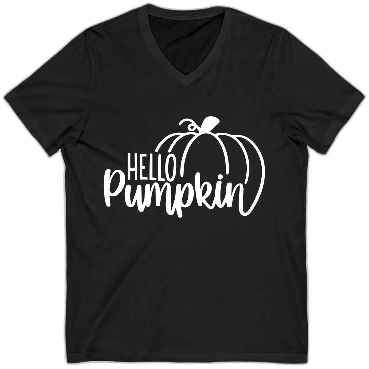 Hello Pumpkin Typography Design V-Neck in Black