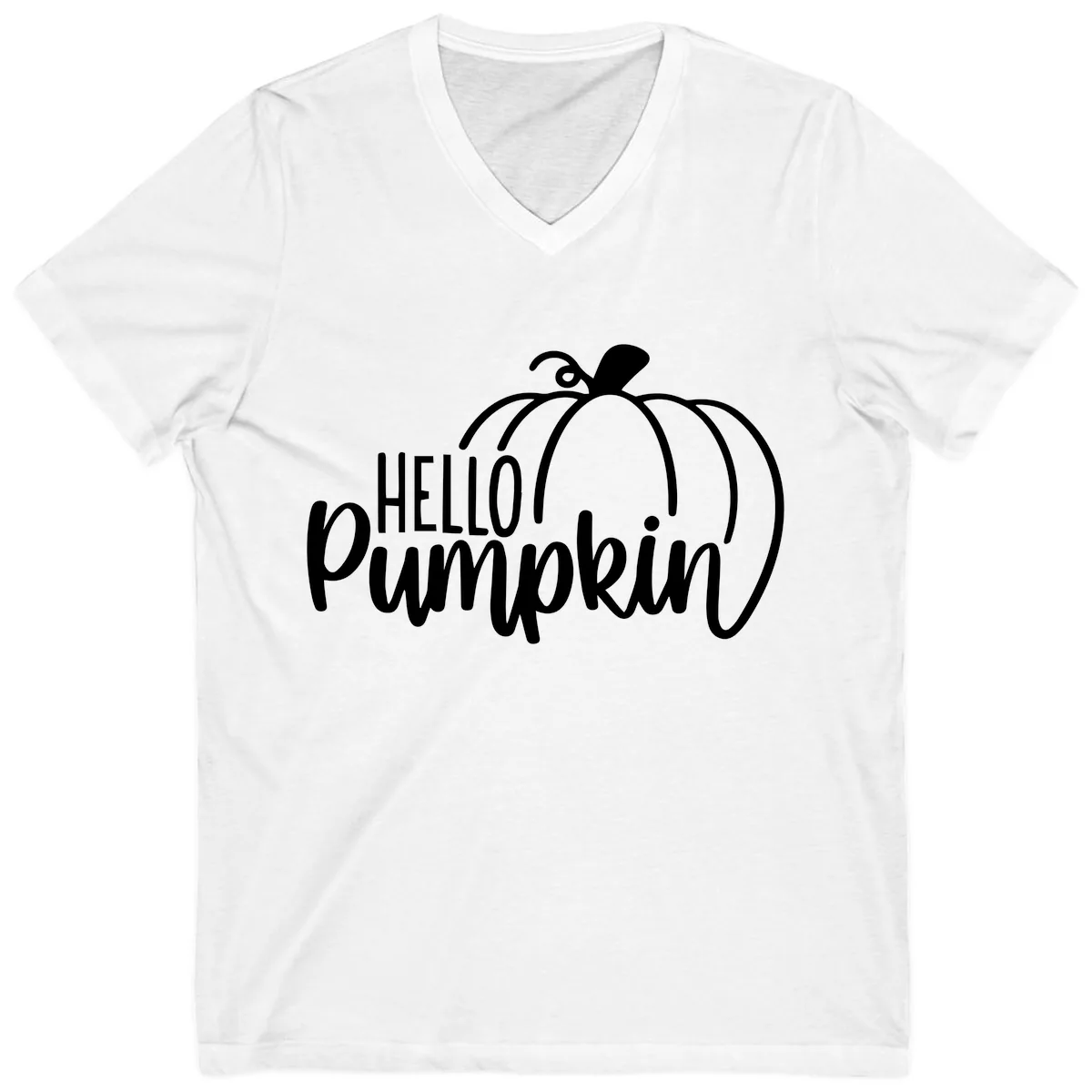 Hello Pumpkin Typography Design V-Neck in White