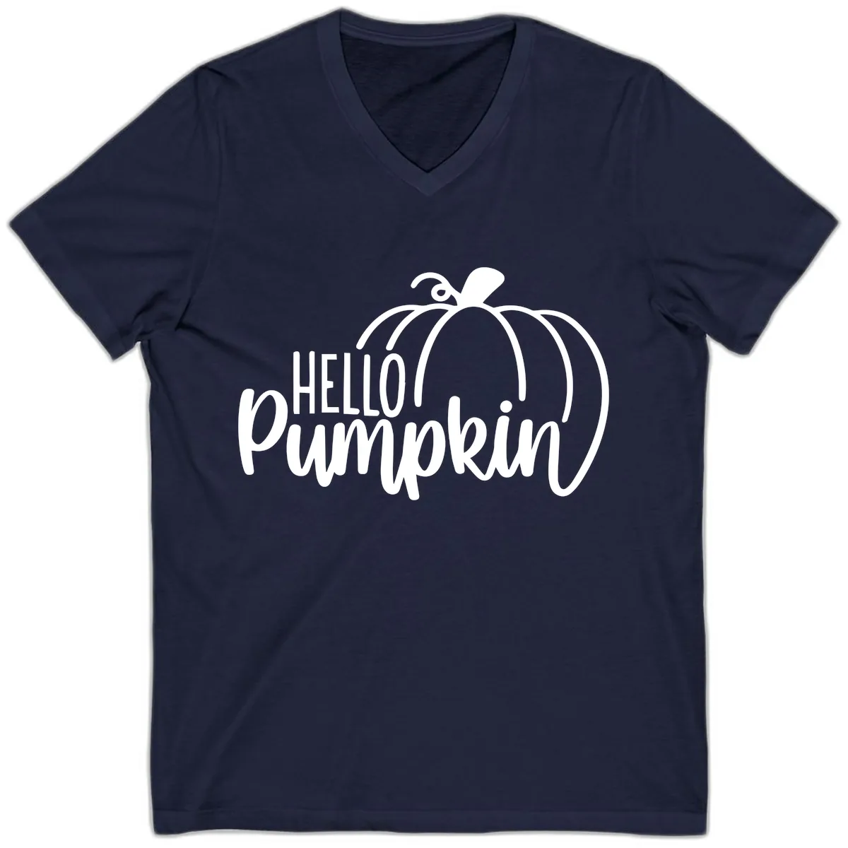 Hello Pumpkin Typography Design V-Neck in Navy
