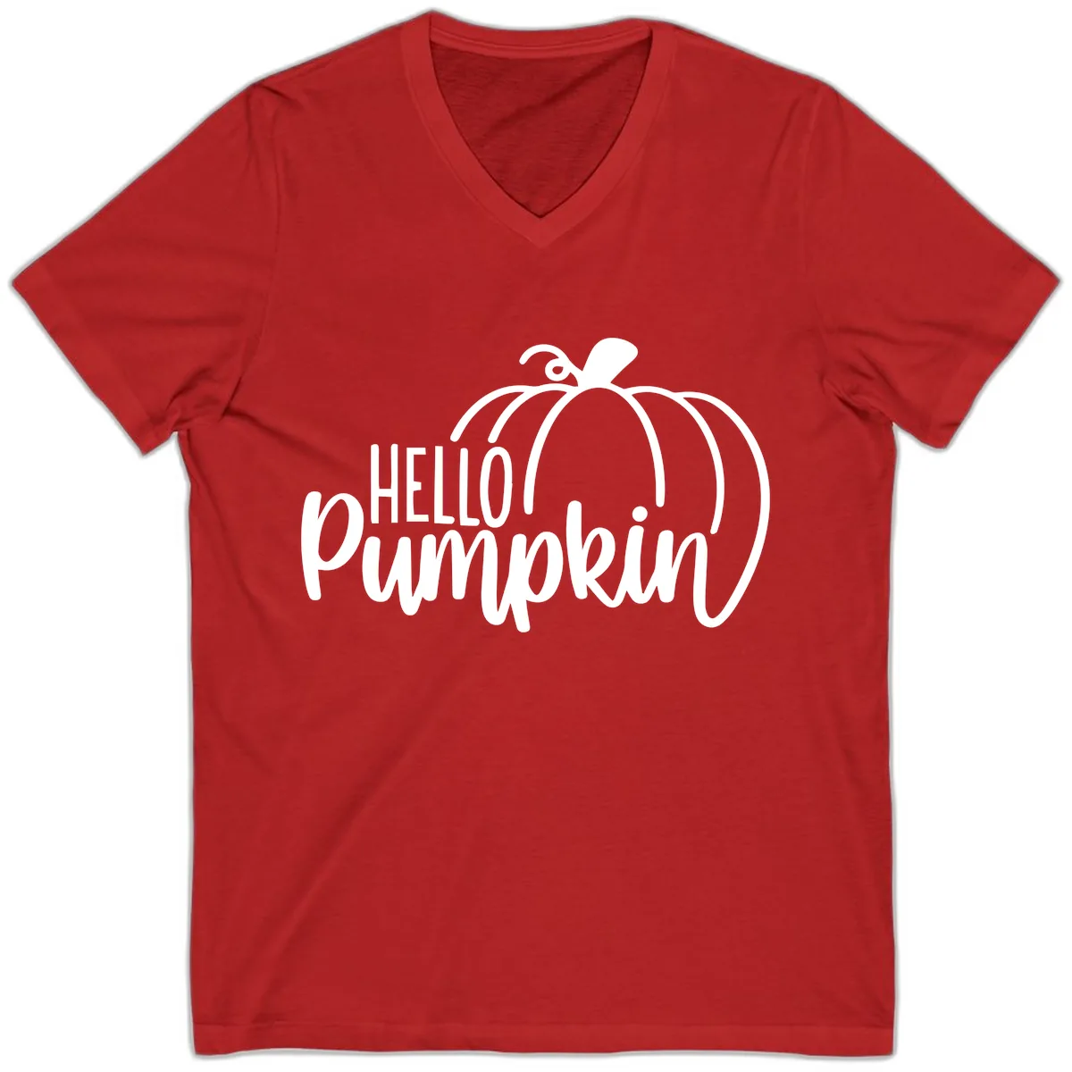 Hello Pumpkin Typography Design V-Neck in Red