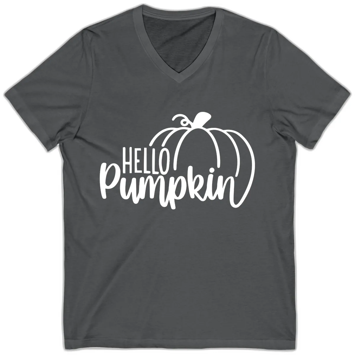 Hello Pumpkin Typography Design V-Neck in Asphalt