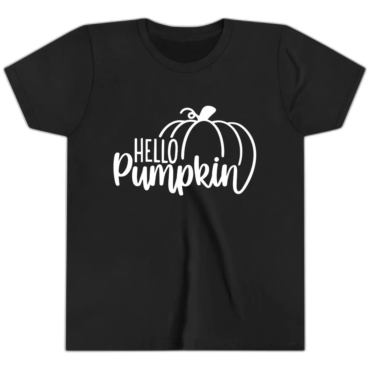 Hello Pumpkin Typography Design Youth T-Shirt in Black