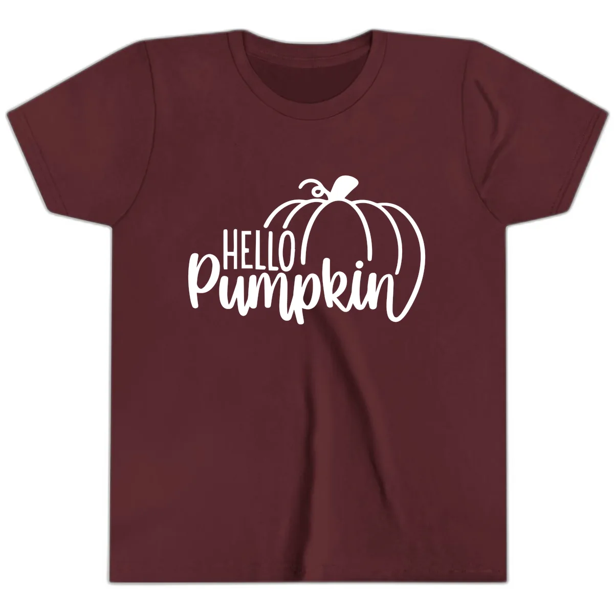 Hello Pumpkin Typography Design Youth T-Shirt in Maroon