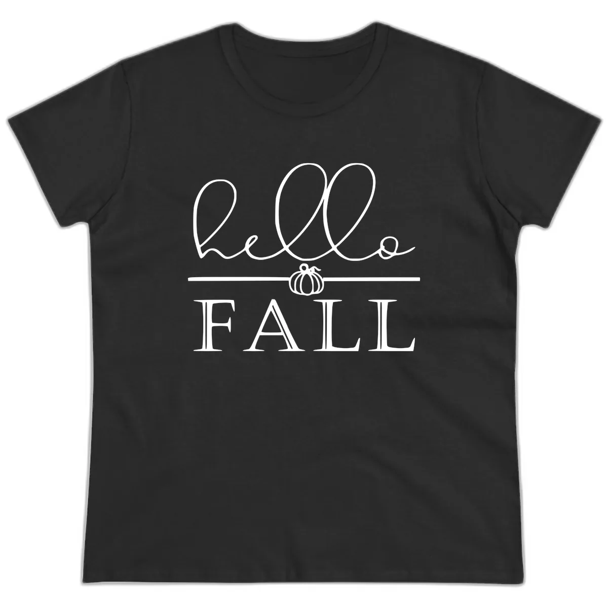 Hello Fall Pumpkin Graphic Ladies Tee in Black