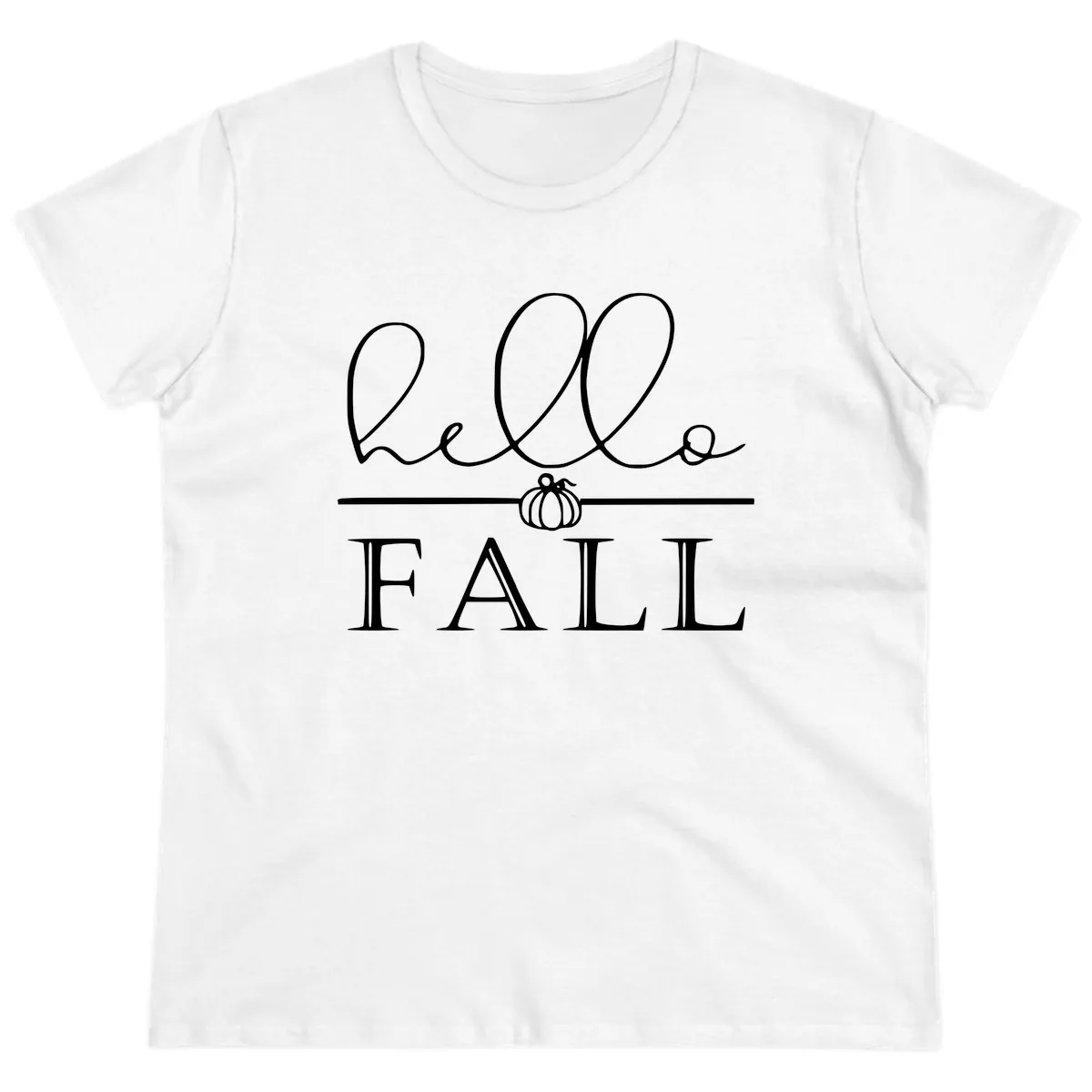 Hello Fall Pumpkin Graphic Ladies Tee in White