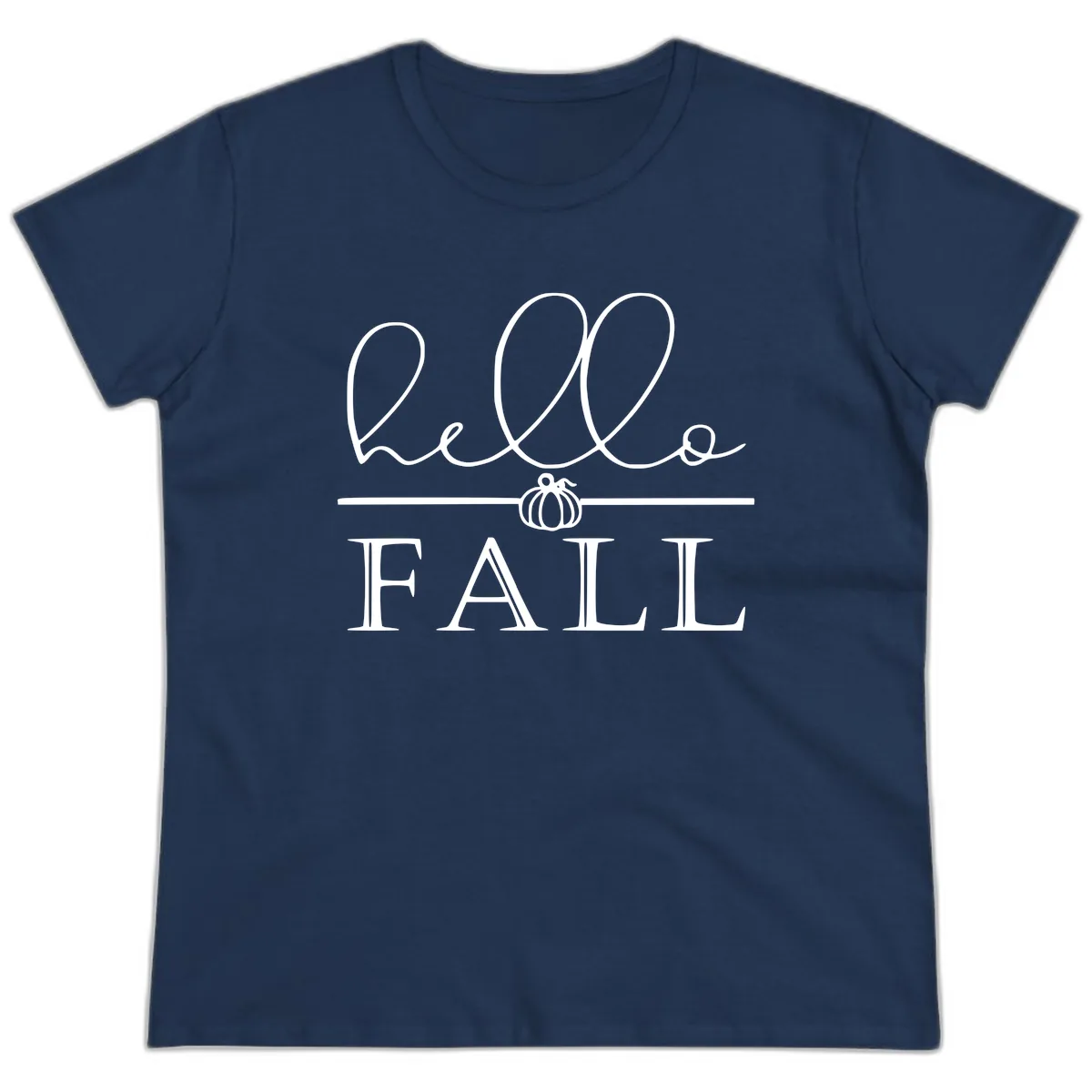 Hello Fall Pumpkin Graphic Ladies Tee in Navy