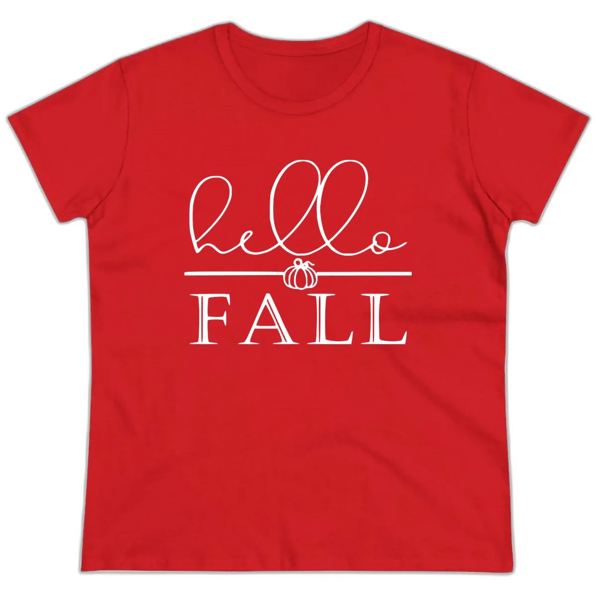 Hello Fall Pumpkin Graphic Ladies Tee in Red