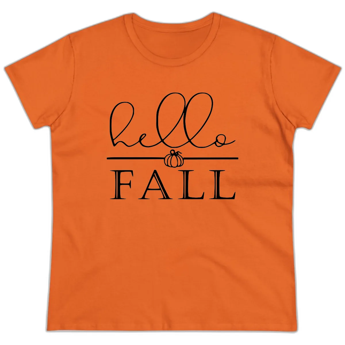 Hello Fall Pumpkin Graphic Ladies Tee in Orange