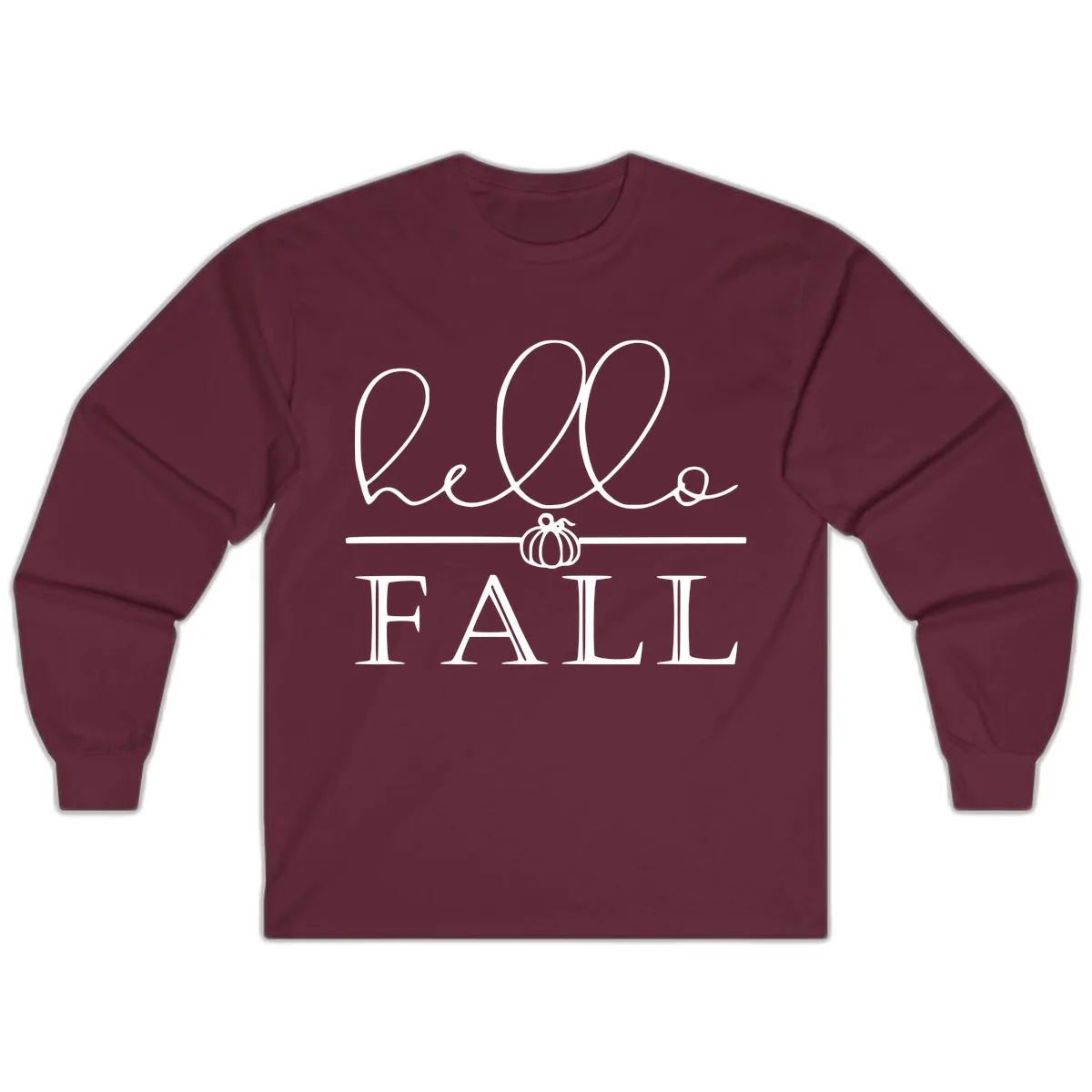 Hello Fall Pumpkin Graphic Long Sleeve in Maroon