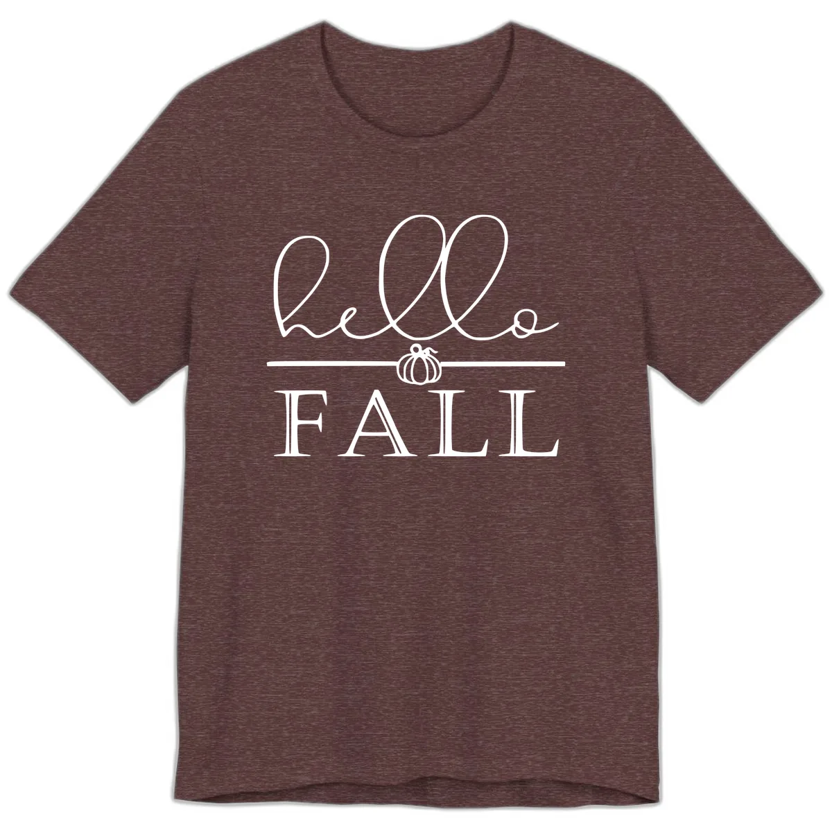 Hello Fall Pumpkin Graphic Premium T-Shirt in Heather Maroon