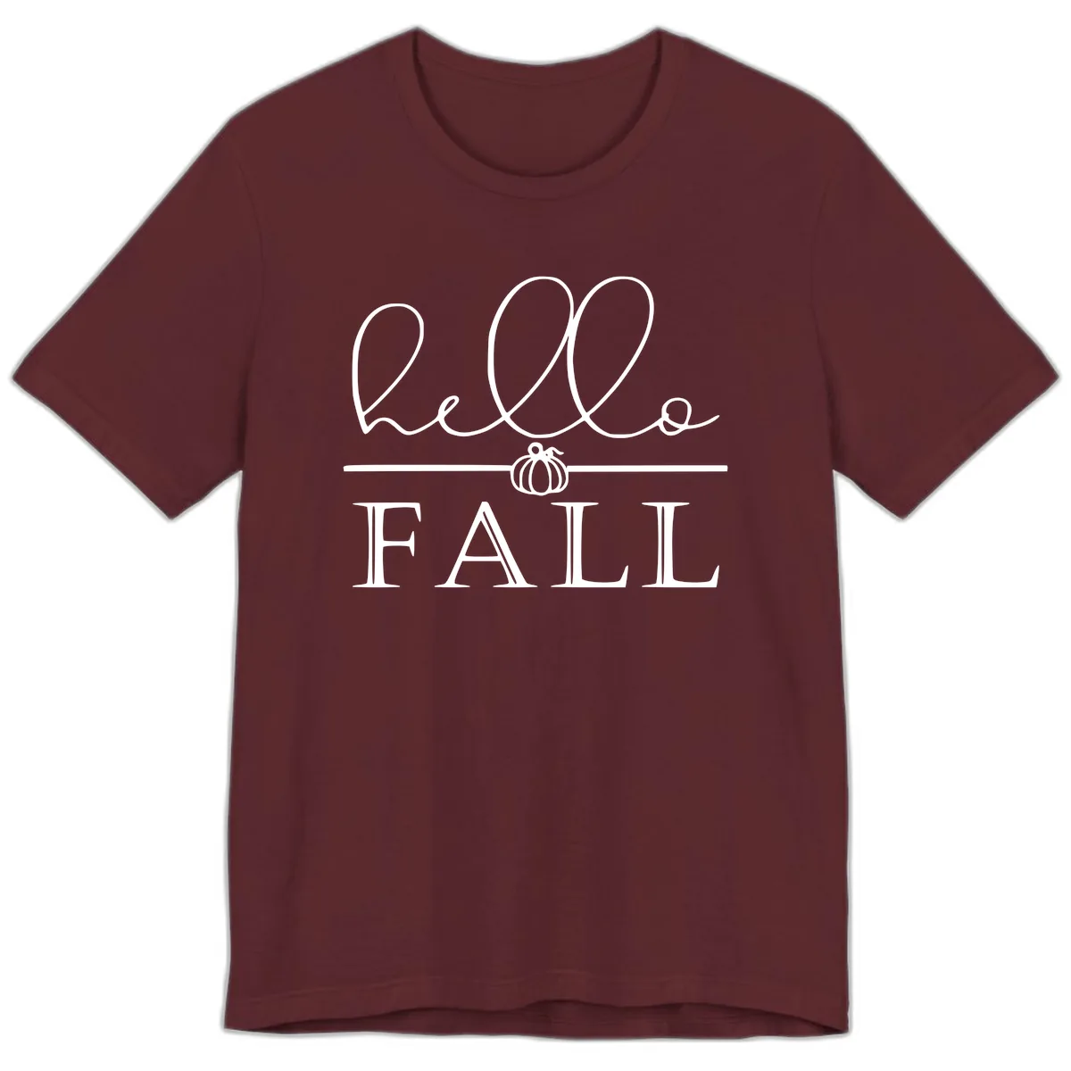 Hello Fall Pumpkin Graphic Premium T-Shirt in Maroon