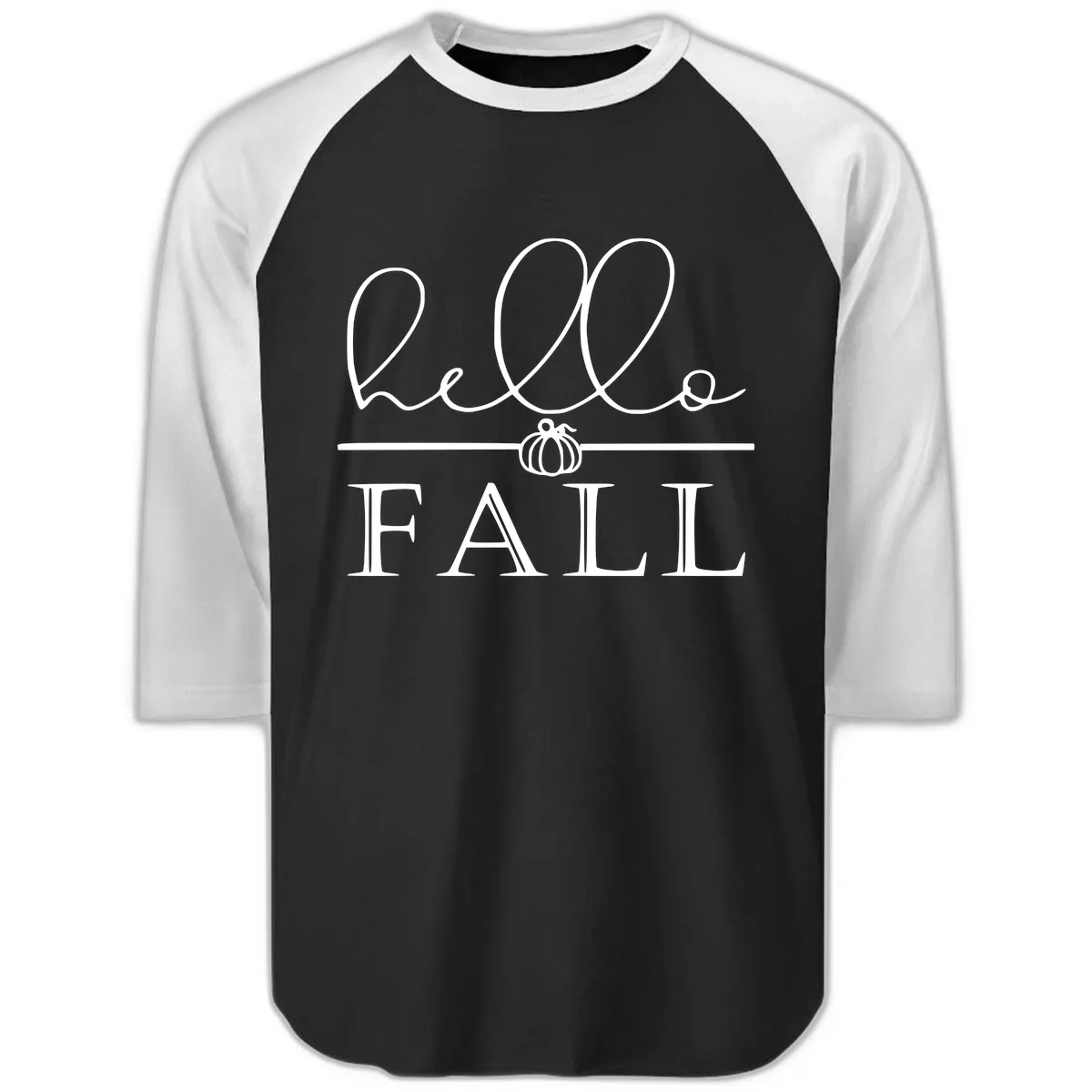 Hello Fall Pumpkin Graphic Raglan 3/4 in Black White