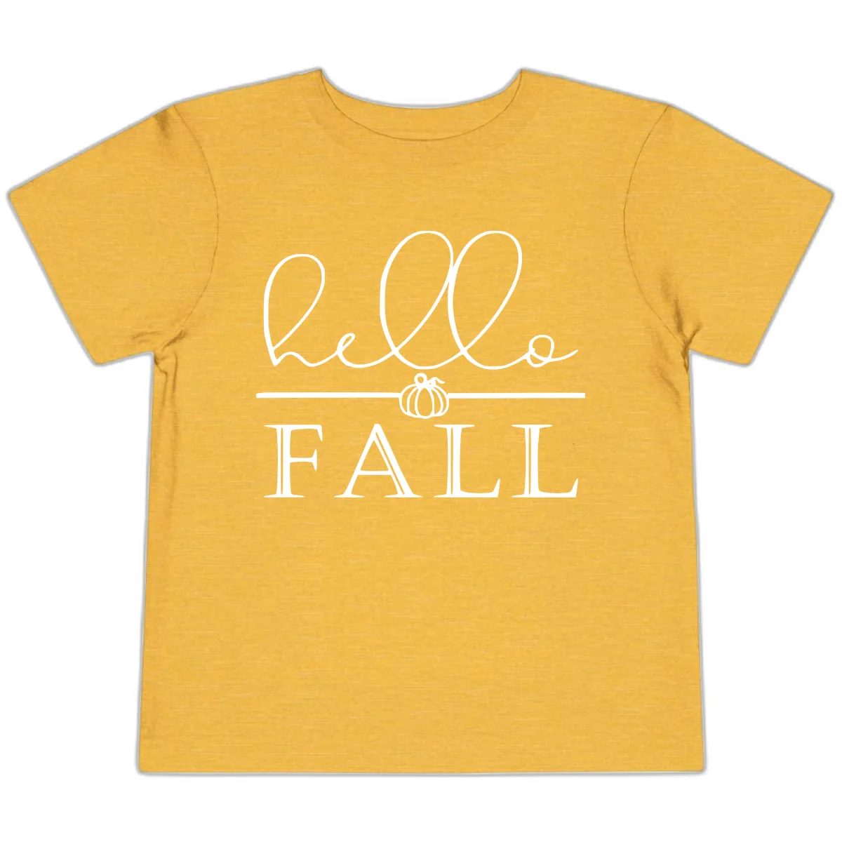 Hello Fall Pumpkin Graphic Toddler T-Shirt in Heather Yellow Gold