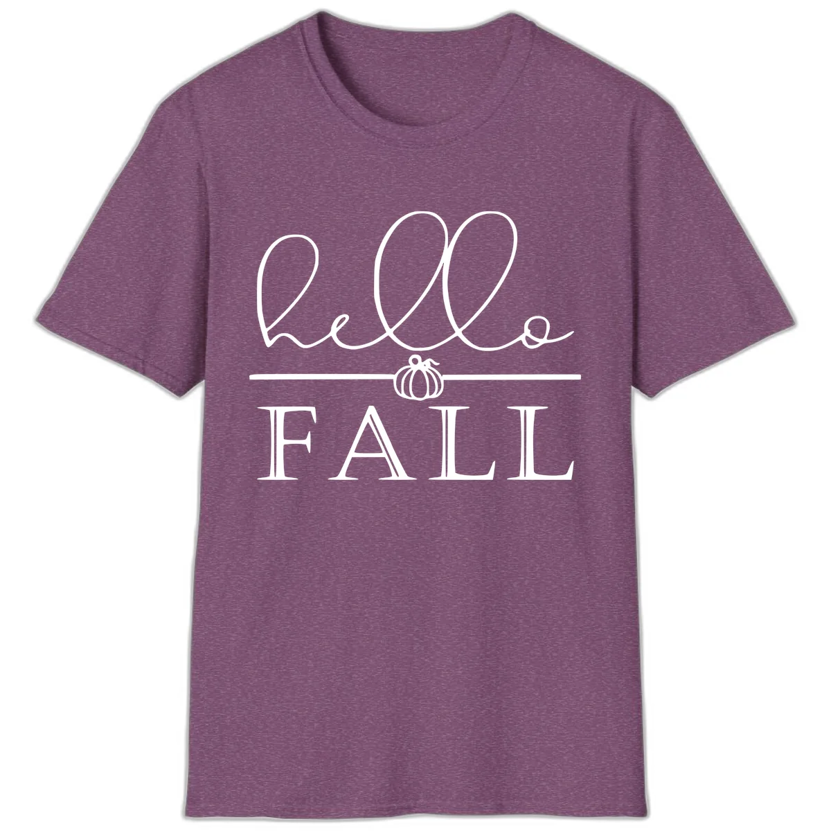 Hello Fall Pumpkin Graphic T-Shirt in Heather Maroon