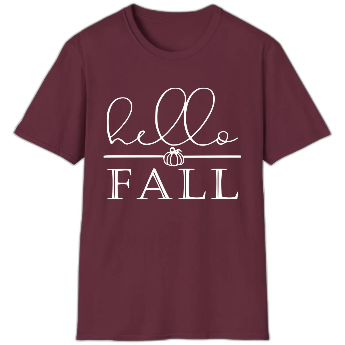 Hello Fall Pumpkin Graphic T-Shirt in Maroon