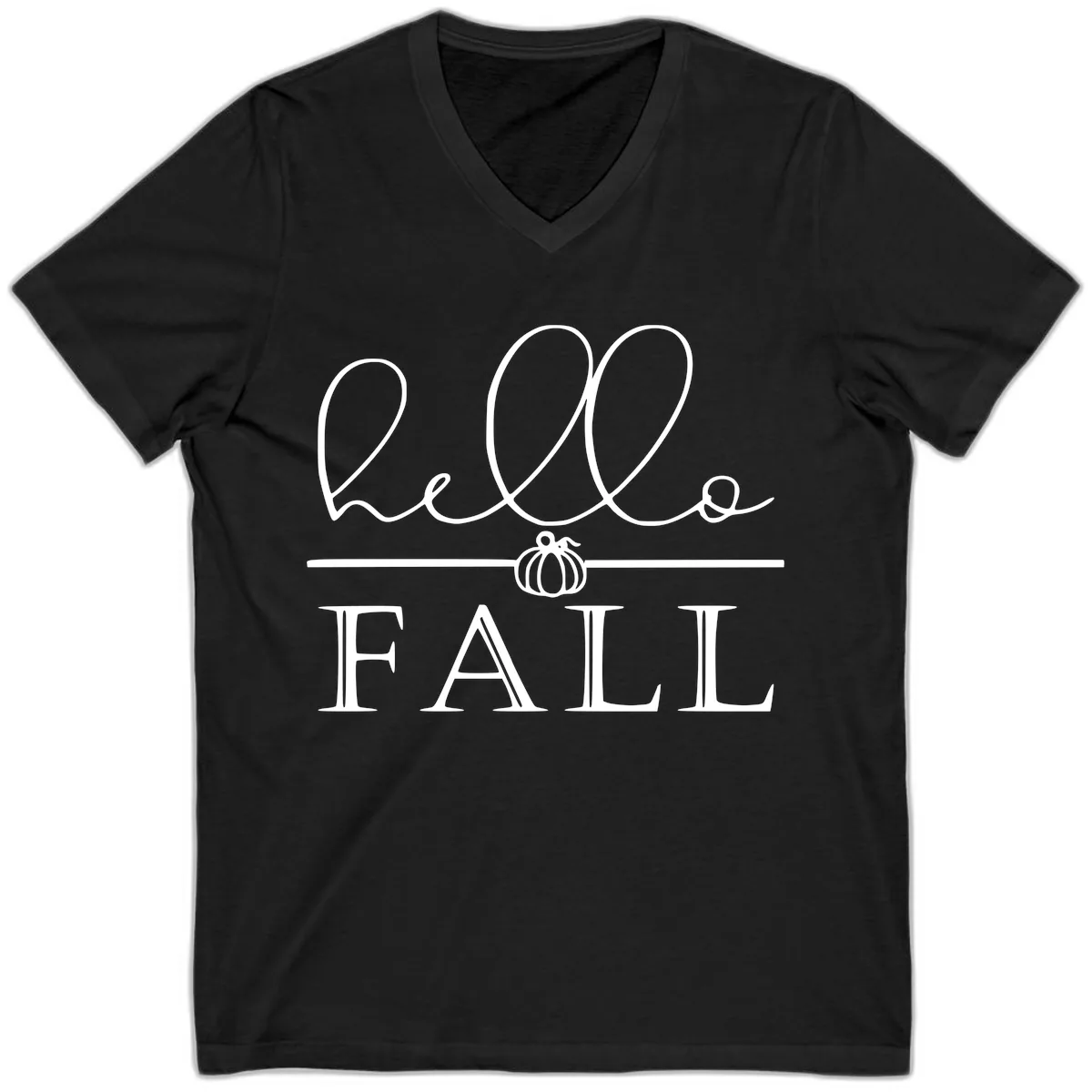 Hello Fall Pumpkin Graphic V-Neck in Black