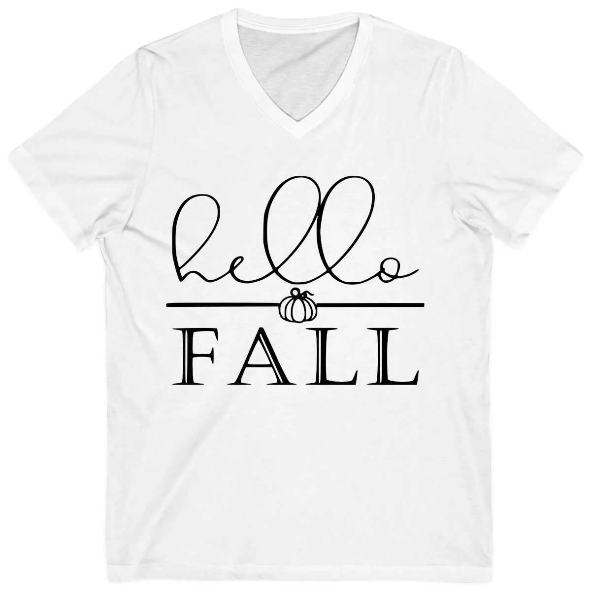 Hello Fall Pumpkin Graphic V-Neck in White