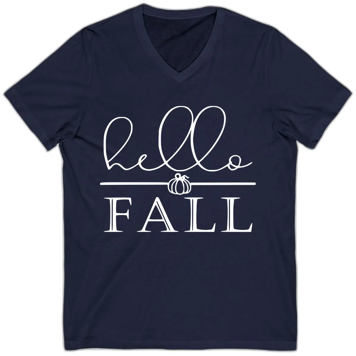 Hello Fall Pumpkin Graphic V-Neck in Navy