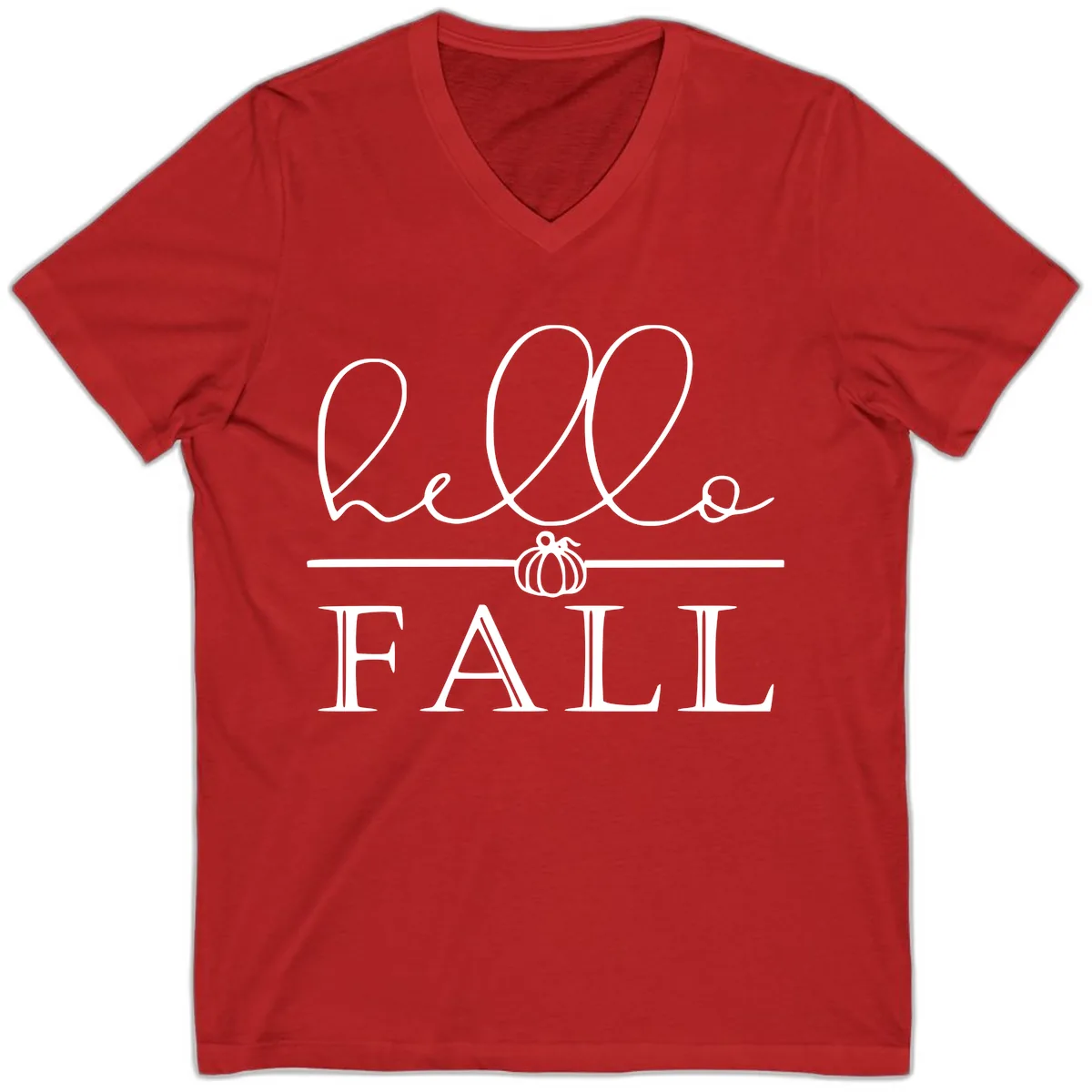 Hello Fall Pumpkin Graphic V-Neck in Red
