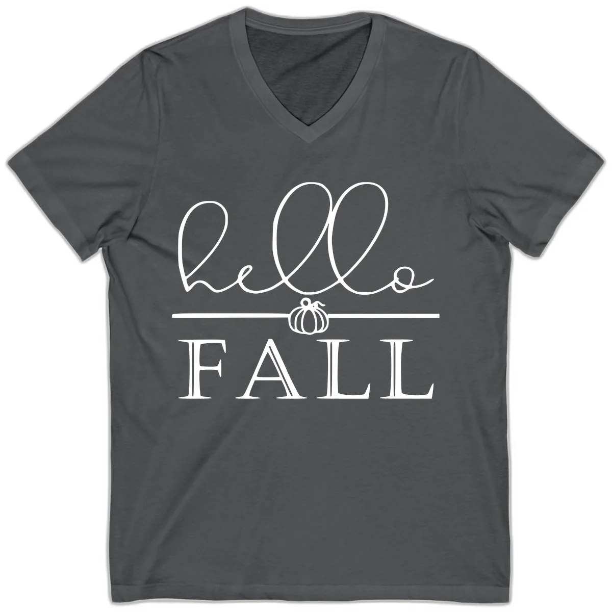 Hello Fall Pumpkin Graphic V-Neck in Asphalt