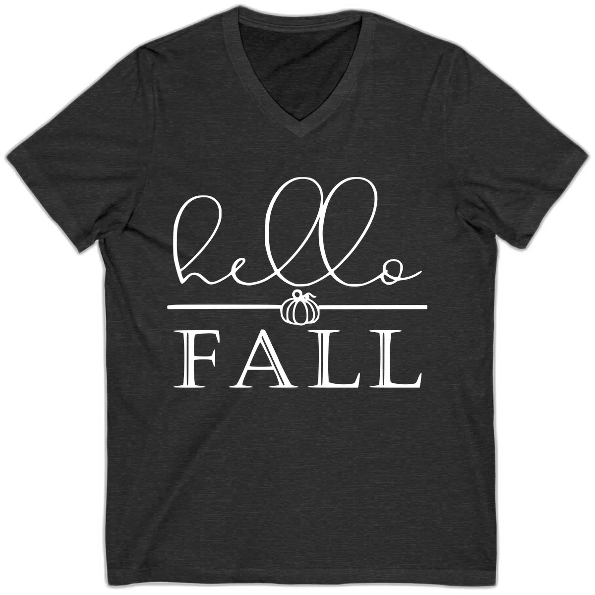 Hello Fall Pumpkin Graphic V-Neck in Dark Grey Heather