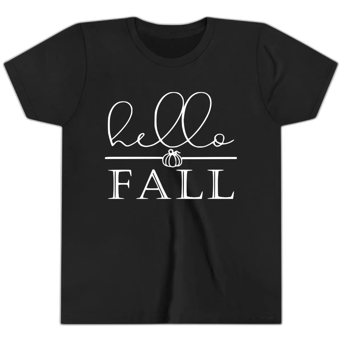 Hello Fall Pumpkin Graphic Youth T-Shirt in Black