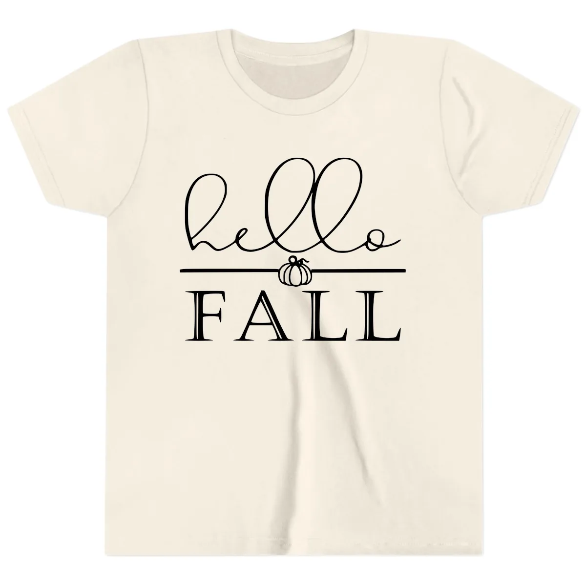 Hello Fall Pumpkin Graphic Youth T-Shirt in Natural