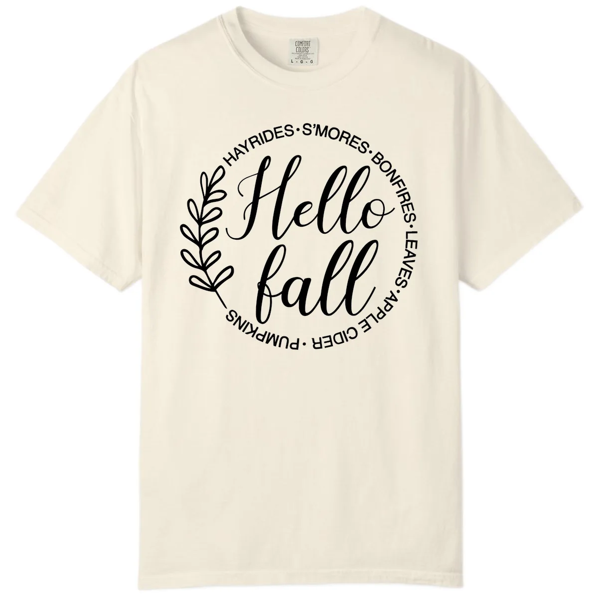 Hello Fall Leaves And Pumpkins Comfort Color in Ivory