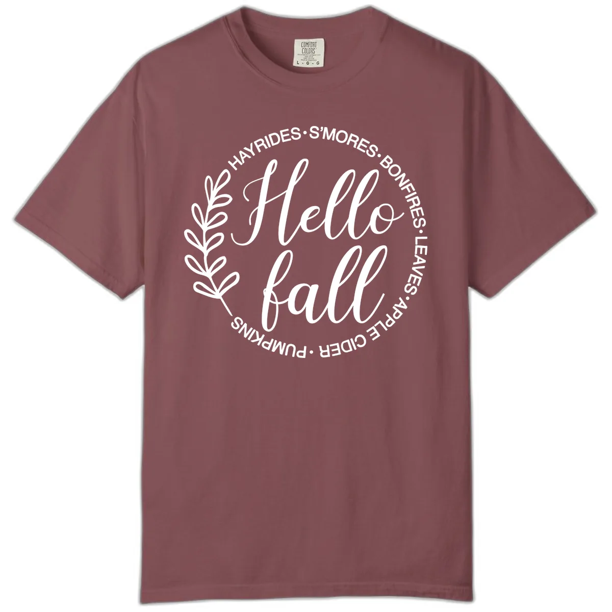 Hello Fall Leaves And Pumpkins Comfort Color in Brick