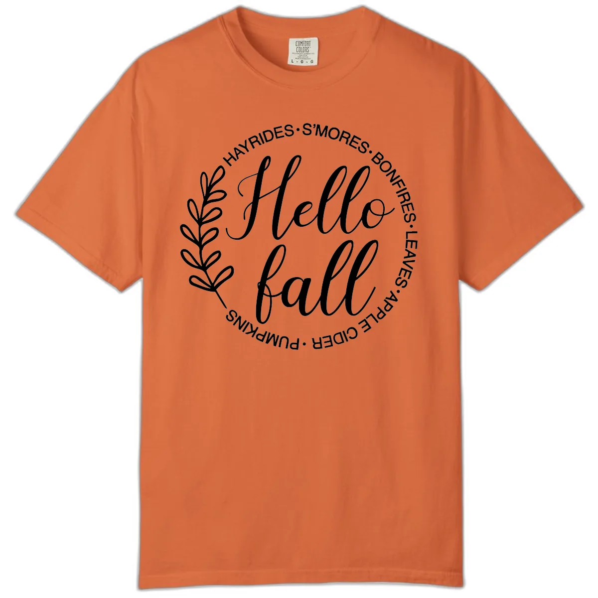 Hello Fall Leaves And Pumpkins Comfort Color in Burnt Orange