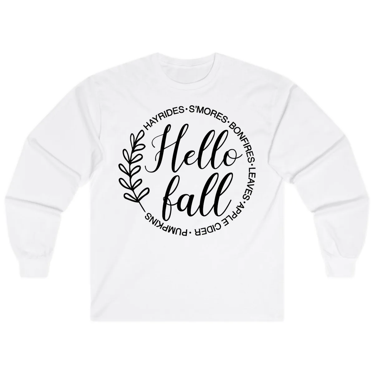 Hello Fall Leaves And Pumpkins Long Sleeve in White