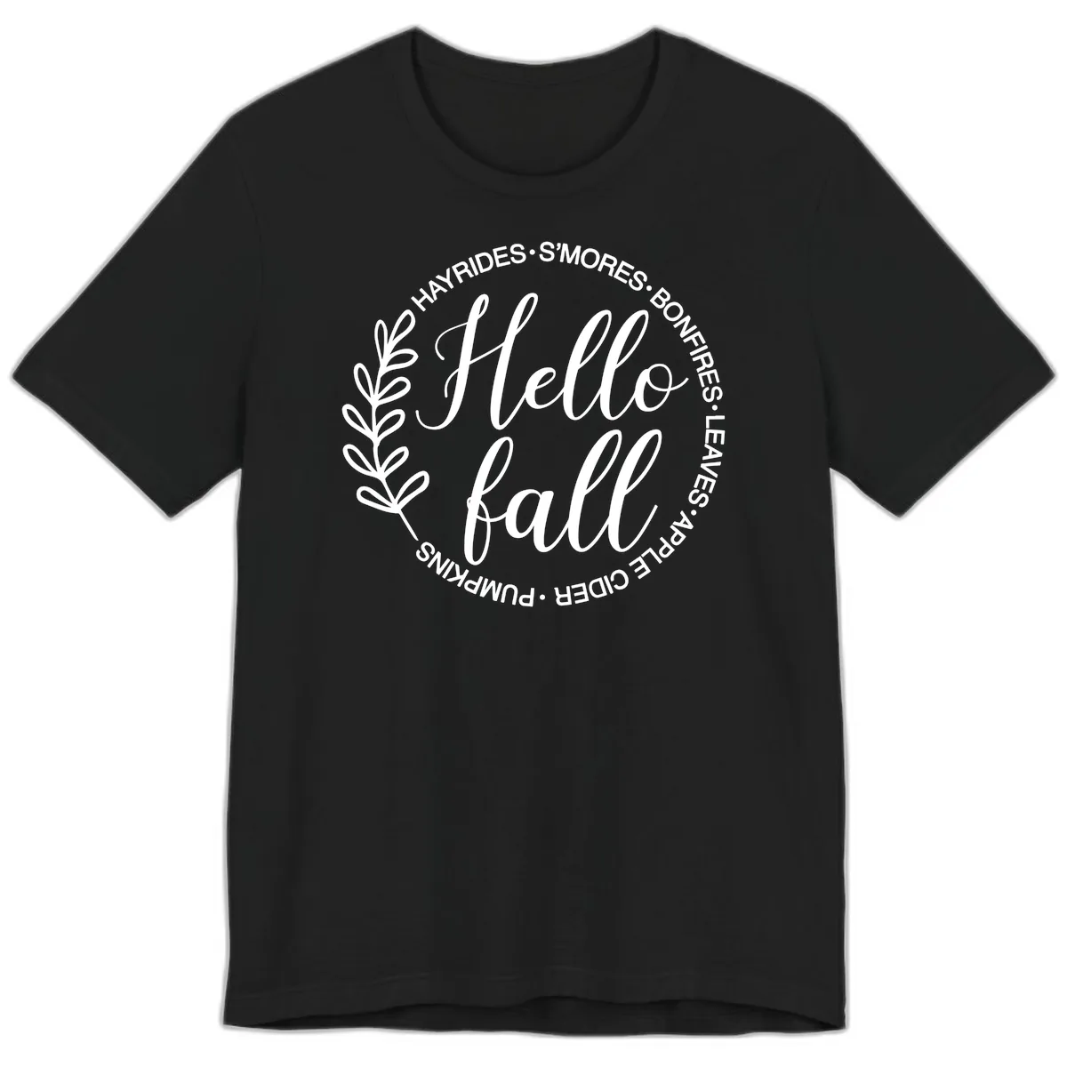 Hello Fall Leaves And Pumpkins Premium T-Shirt in Black