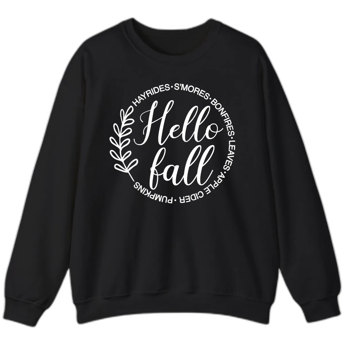 Hello Fall Leaves And Pumpkins Sweatshirt in Black