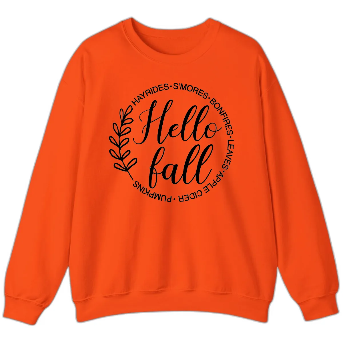 Hello Fall Leaves And Pumpkins Sweatshirt in Orange