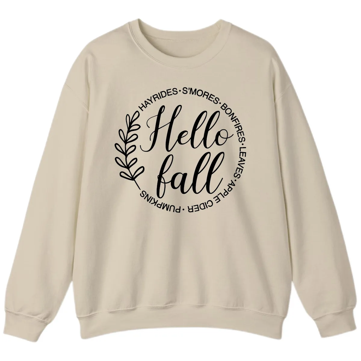 Hello Fall Leaves And Pumpkins Sweatshirt in Sand