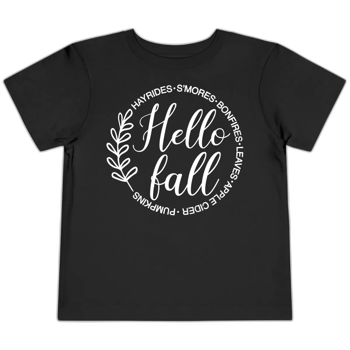 Hello Fall Leaves And Pumpkins Toddler T-Shirt in Black