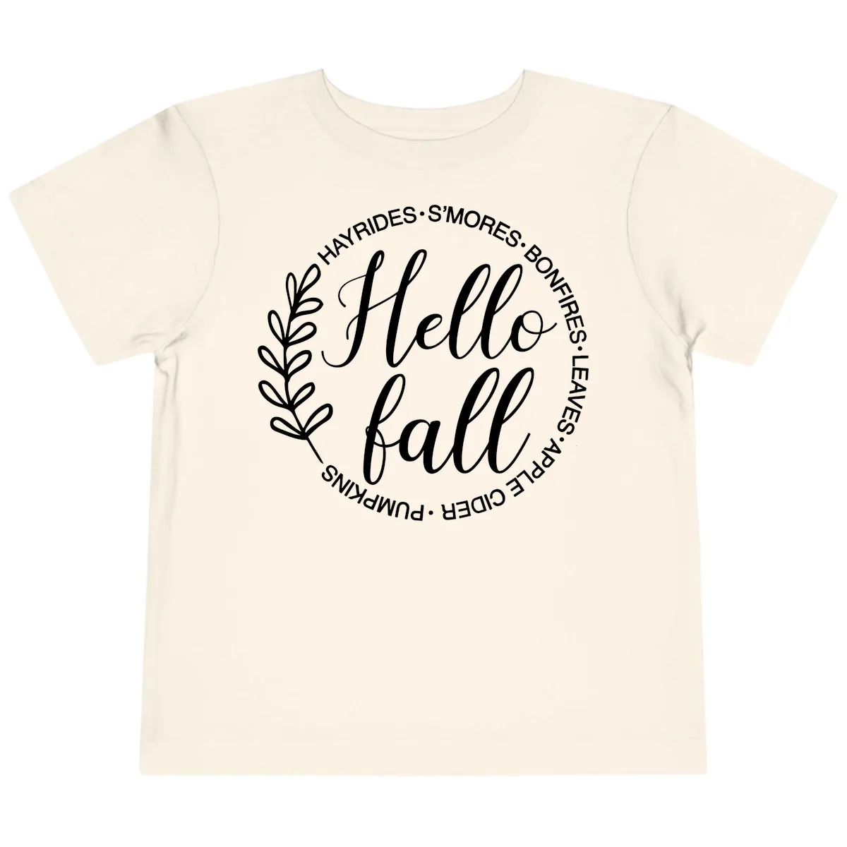 Hello Fall Leaves And Pumpkins Toddler T-Shirt in Natural
