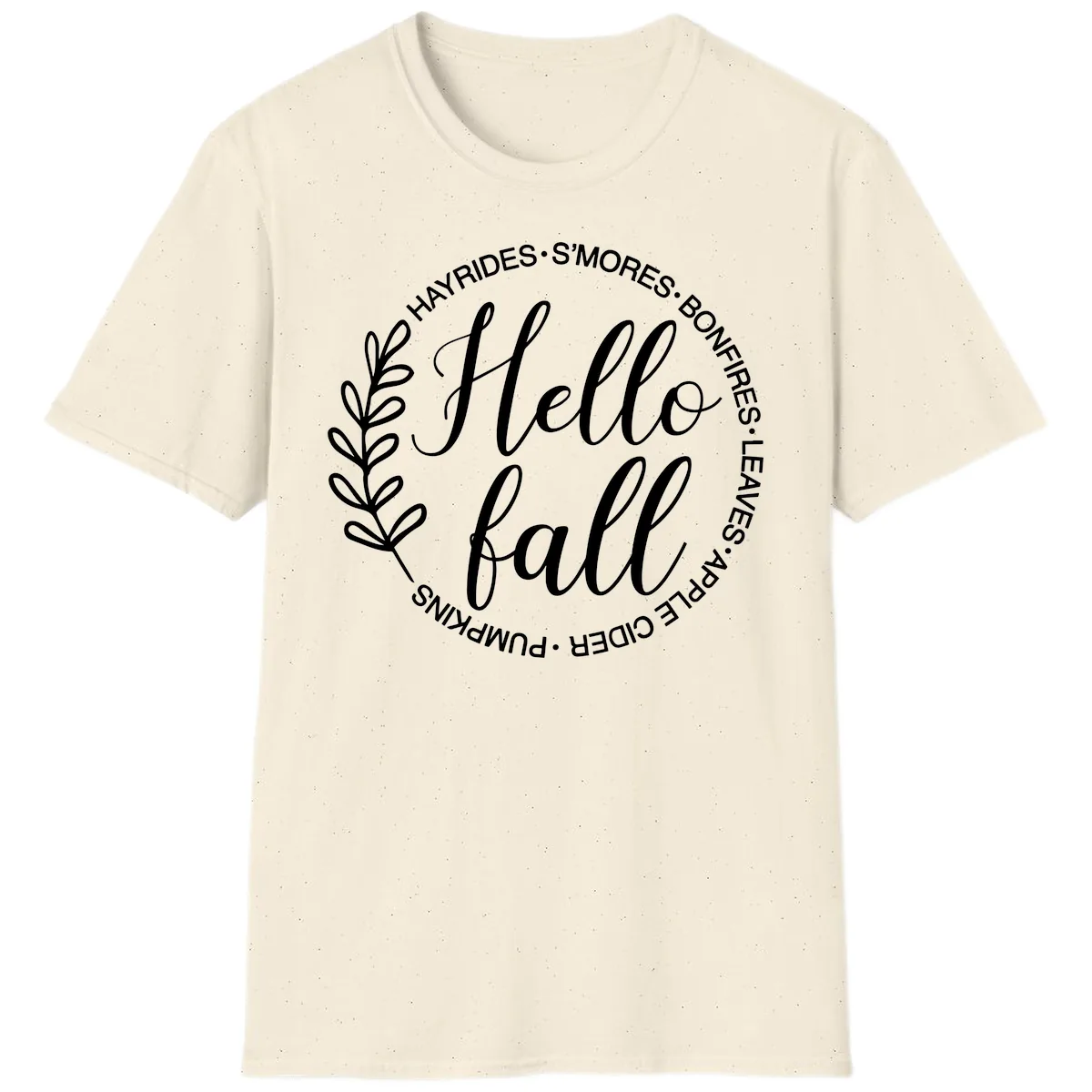 Hello Fall Leaves And Pumpkins T-Shirt in Natural