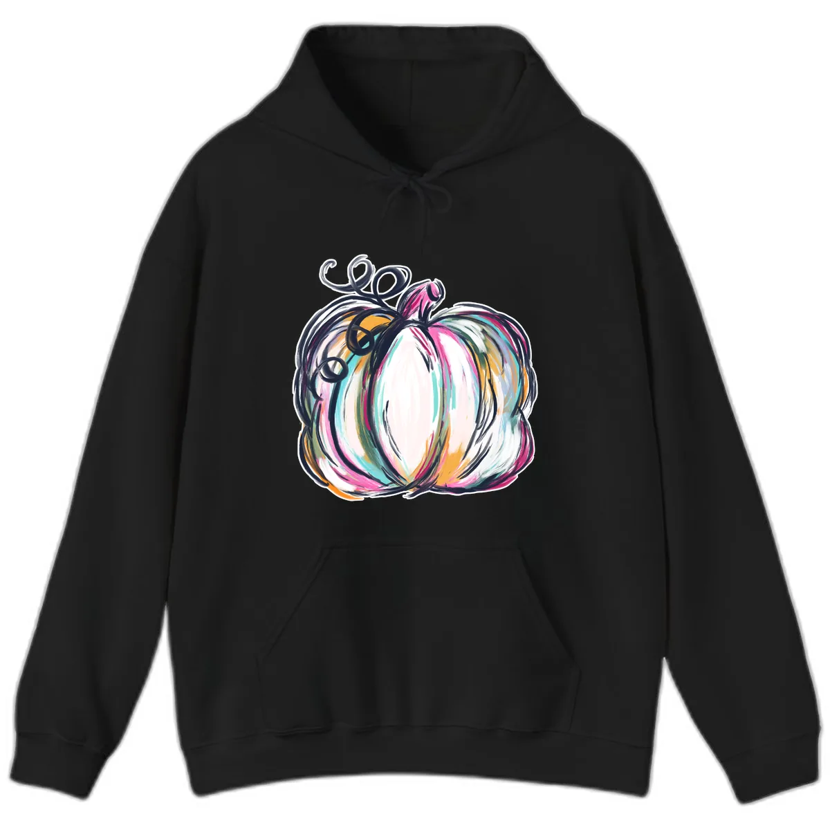 Whimsical Abstract Pumpkin Design Hoodie in Black