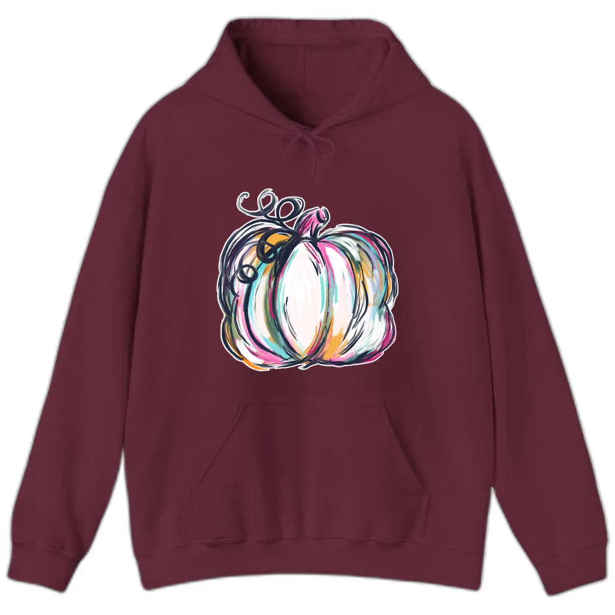 Whimsical Abstract Pumpkin Design Hoodie in Maroon