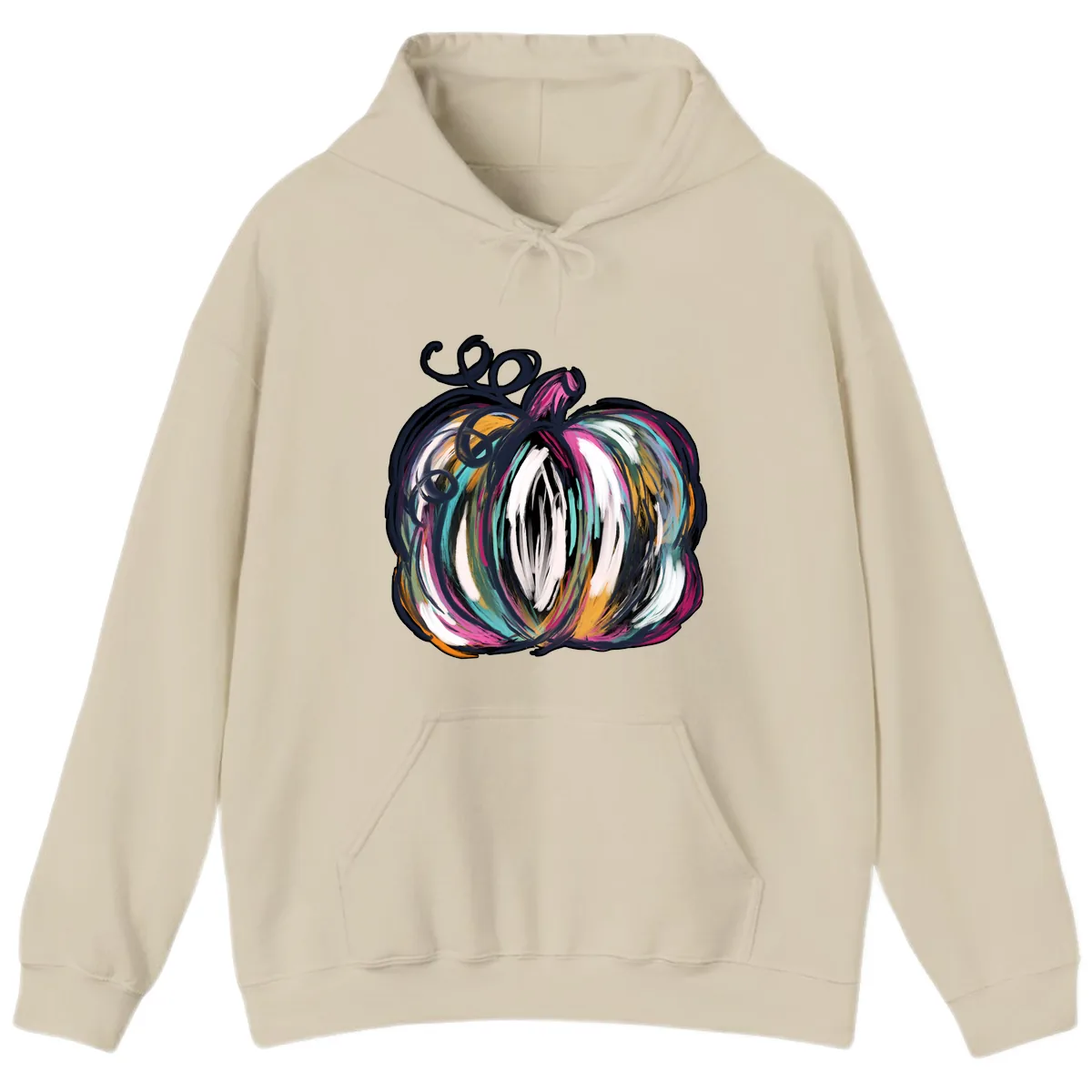 Whimsical Abstract Pumpkin Design Hoodie in Sand