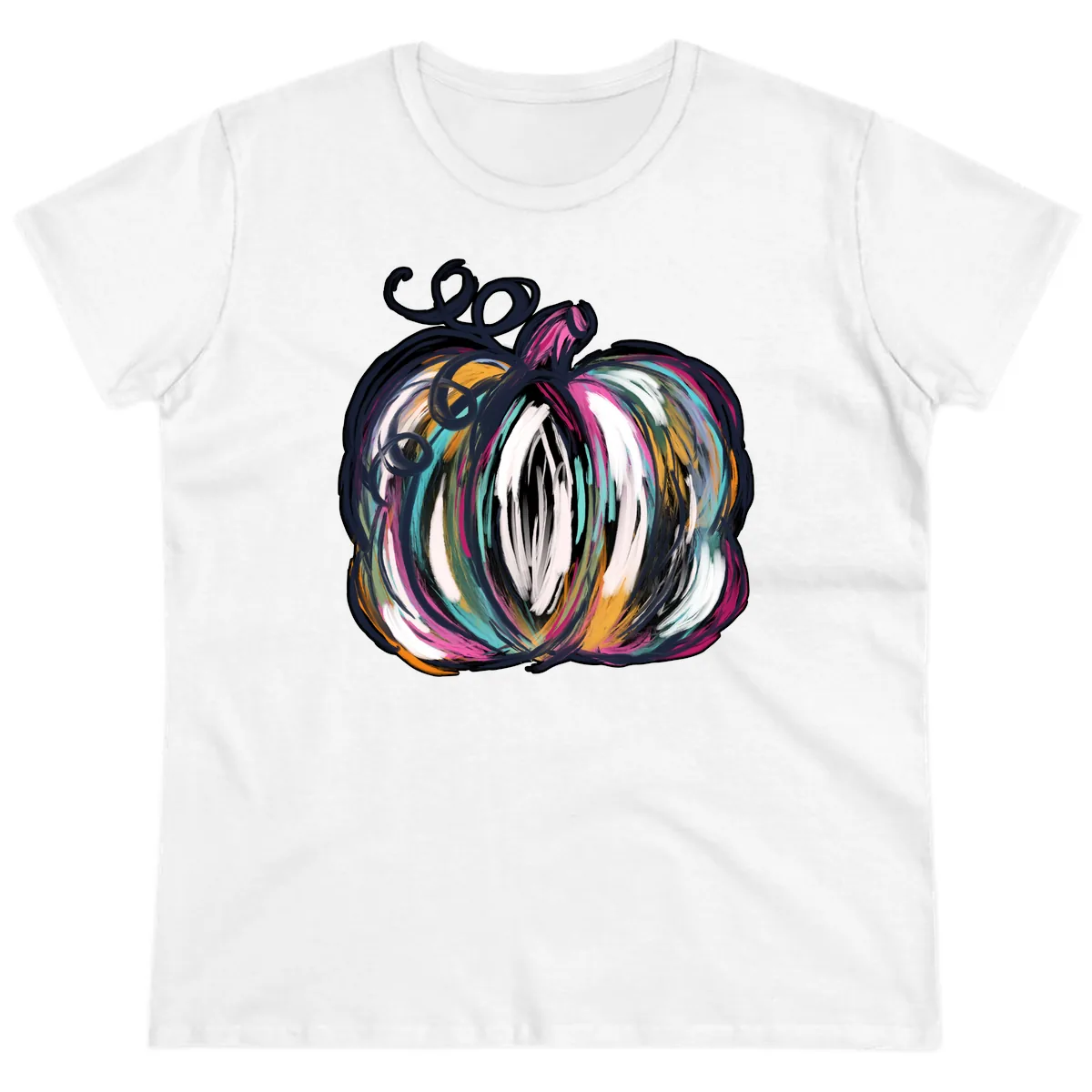 Whimsical Abstract Pumpkin Design Ladies Tee in White
