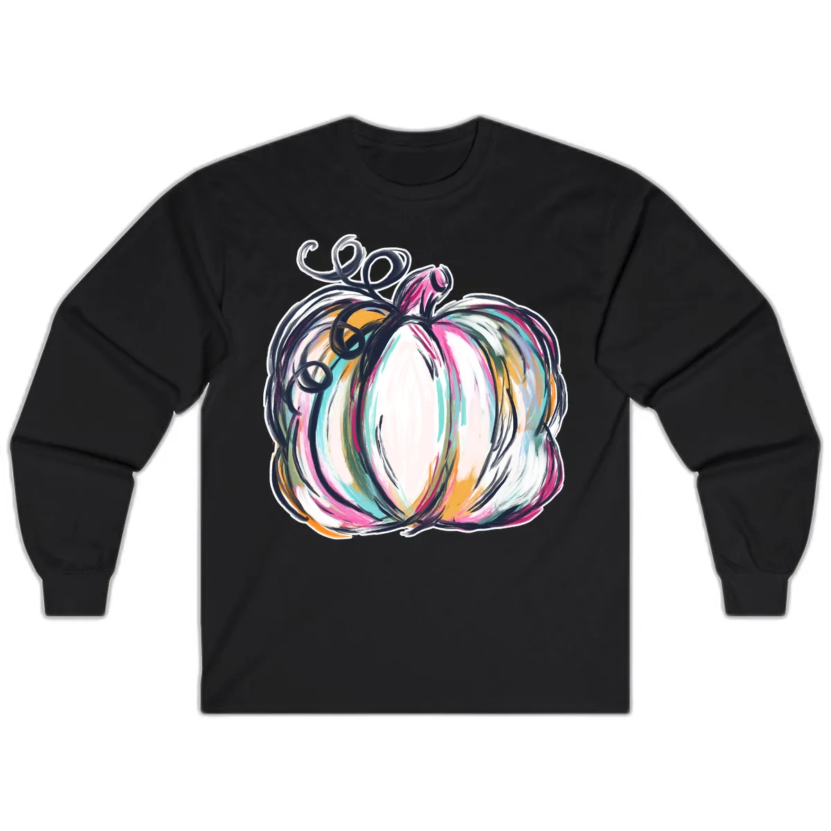 Whimsical Abstract Pumpkin Design Long Sleeve in Black