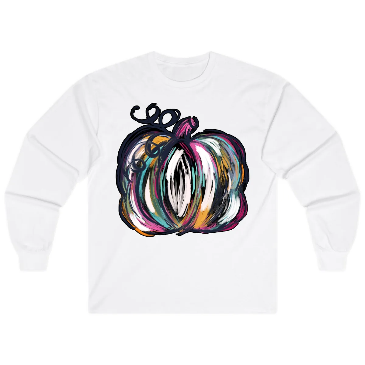 Whimsical Abstract Pumpkin Design Long Sleeve in White