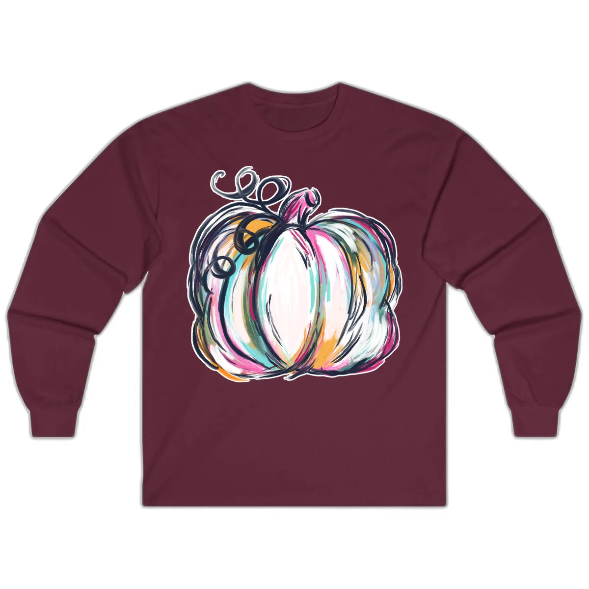 Whimsical Abstract Pumpkin Design Long Sleeve in Maroon